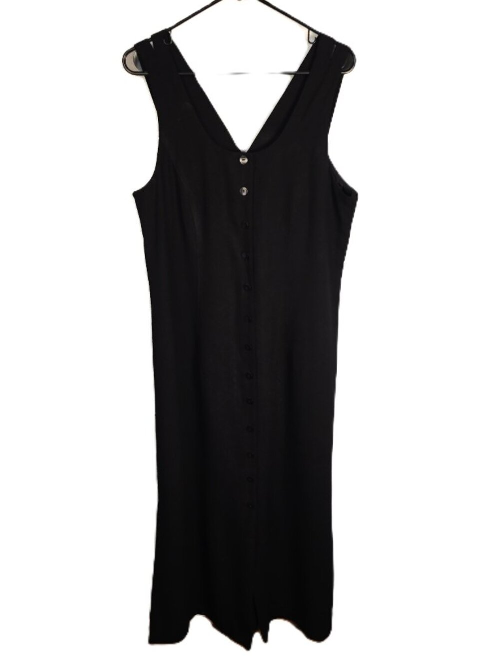 Vintage Victoria Holley Black Midi Dress Sleeveless Size 16 Lined Front Buttons